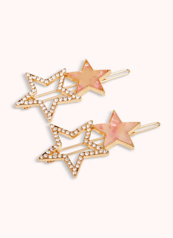 Marbelized Sparkle Star Duo Clip - Colors: Pink Irridescent Sparkle